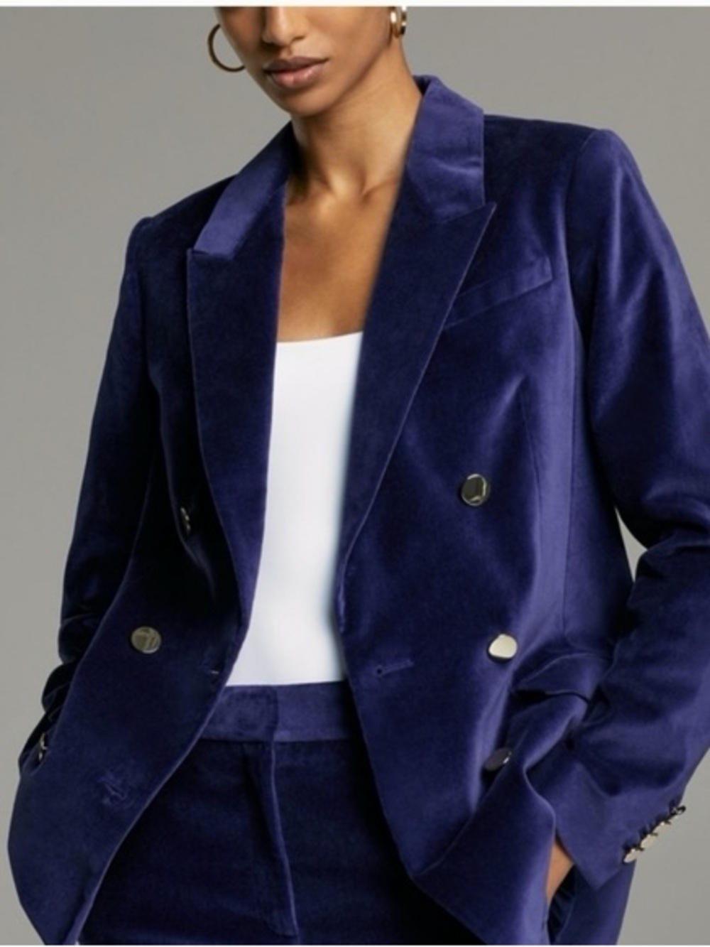 Babaton Samuel Velvet Double-Breasted Blazer - Navy